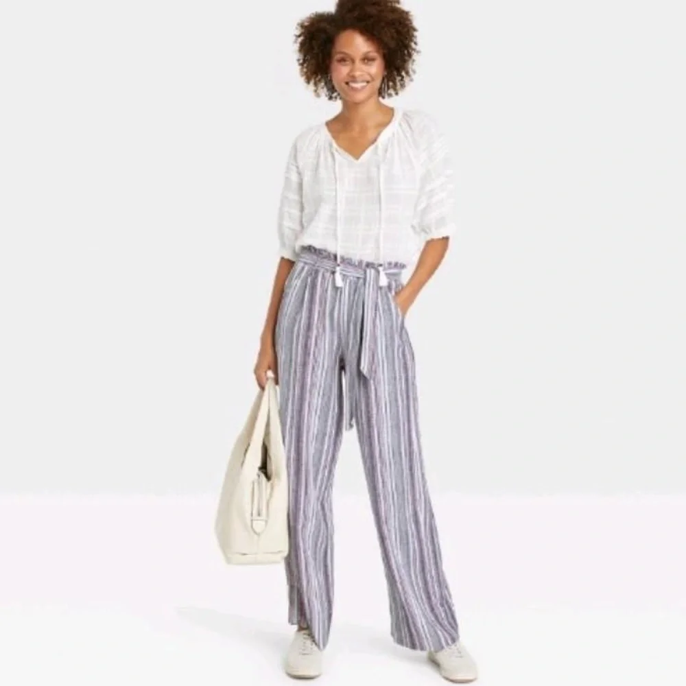 Knox Rose™ Women's High-Rise Wide Leg Pants Color: Striped Size M